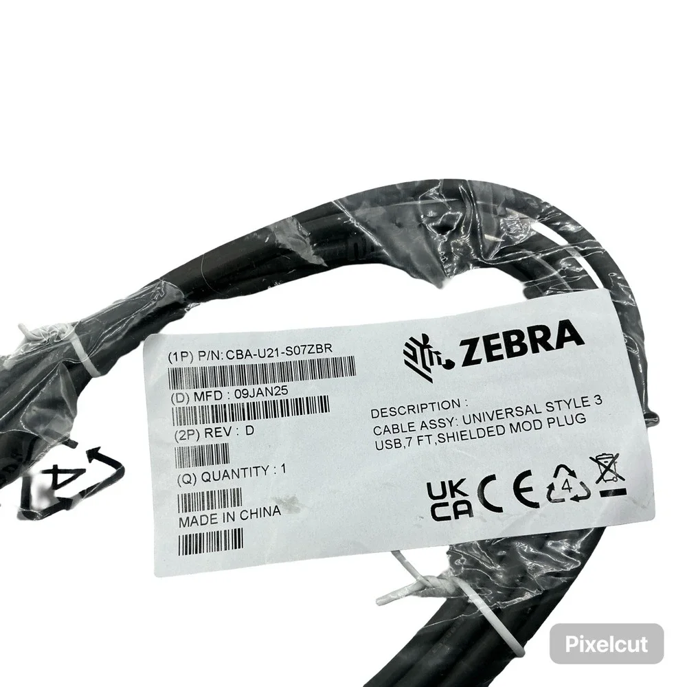 Zebra CBA-U21-S07ZBR Universal Style 3 USB Cable 7ft Shielded Mod Plug Black